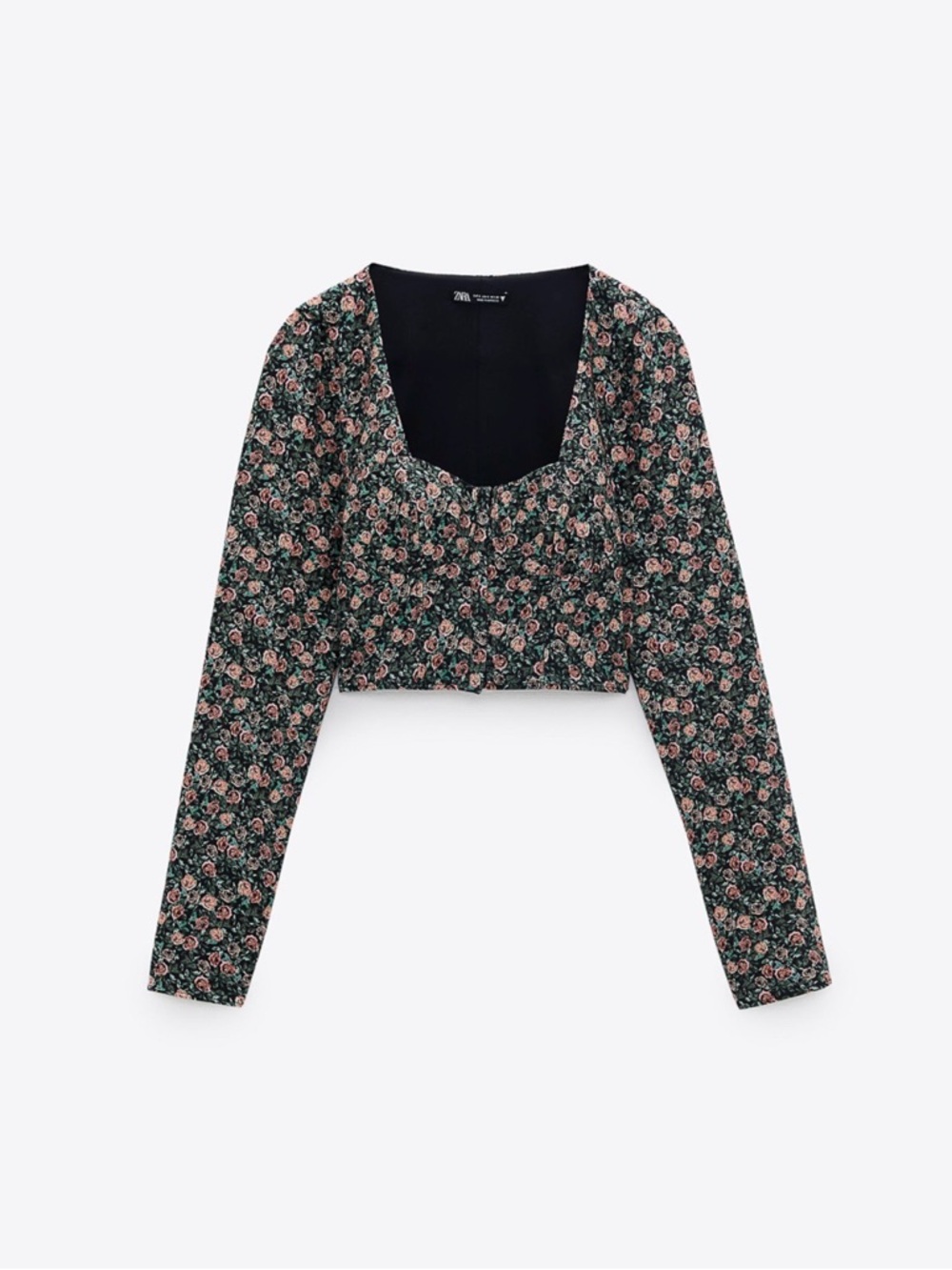 Zara Floral Corset Crop Top Size XS Rose Print Square Neck Cottagecore - Picture 5 of 13